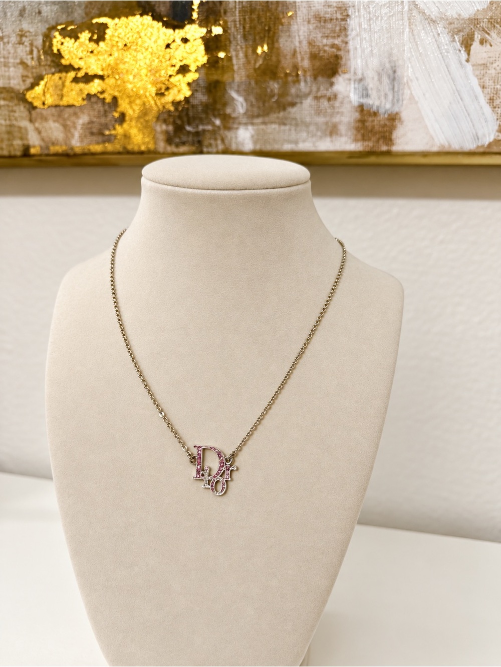 Dior Pink Crystal Initial Pendant Necklace